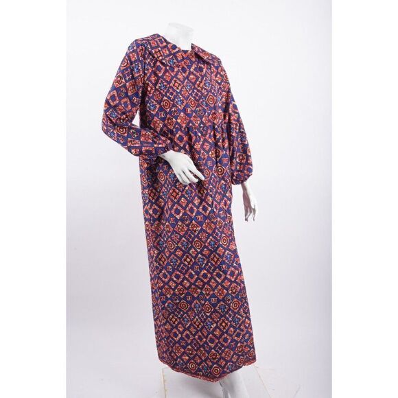 Elisa Mama Womens Shirt Maxi Dress M Blue Red Leaf Print Button Front NWT - Picture 2 of 6
